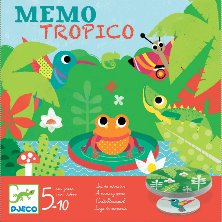 Gra edukacyjna Djeco Memo Tropico z kolorowymi tropikalnymi zwierzętami dla dzieci od 5 lat